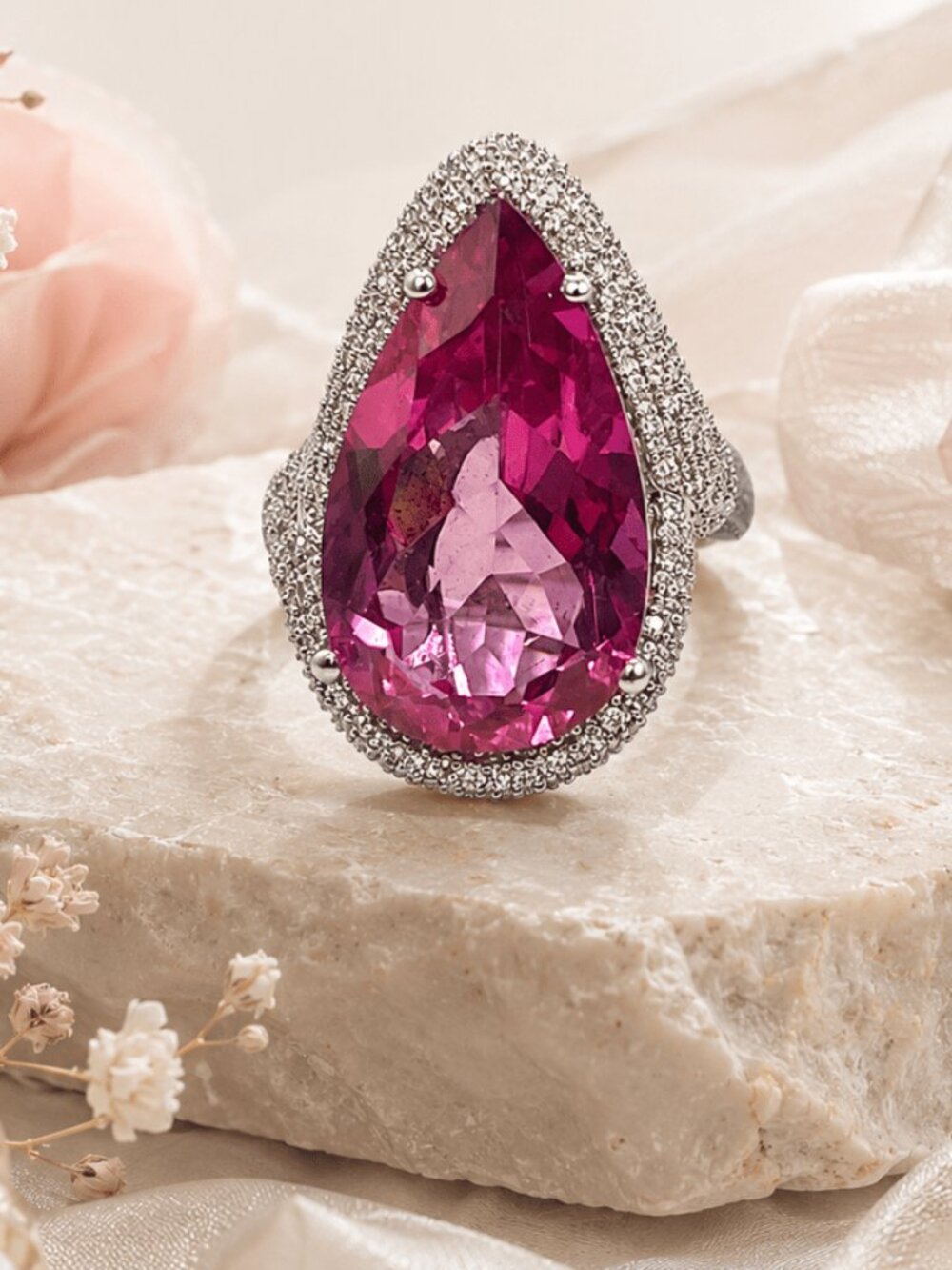 Pink Sapphire & Diamond Halo Ring